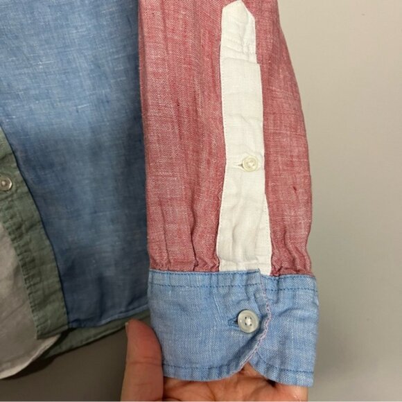 J. Crew Baird McNutt Irish Linen Slim Fit Colourblock Button Down Shirt, M - Picture 4 of 10